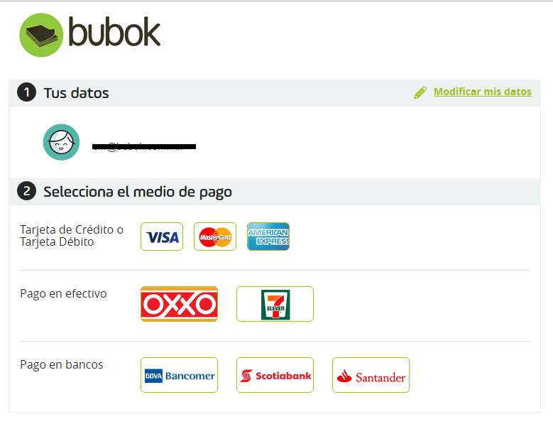 ¿Qué formas de pago tiene Bubok? payu_mx